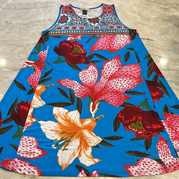 Desigual | Blue Floral Sleeveless Stretch Dress | Rare Design | XL - Picture 4 of 11